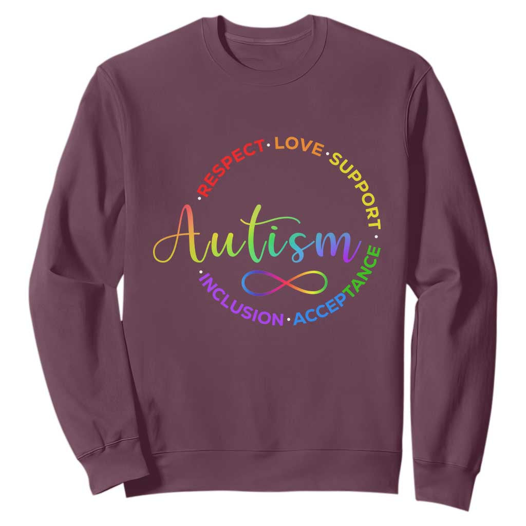 Autism Acceptance Sweatshirt Respect Love Support Autism Awareness Month TS14 Maroon Print Your Wear