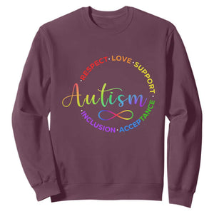 Autism Acceptance Sweatshirt Respect Love Support Autism Awareness Month TS14 Maroon Print Your Wear