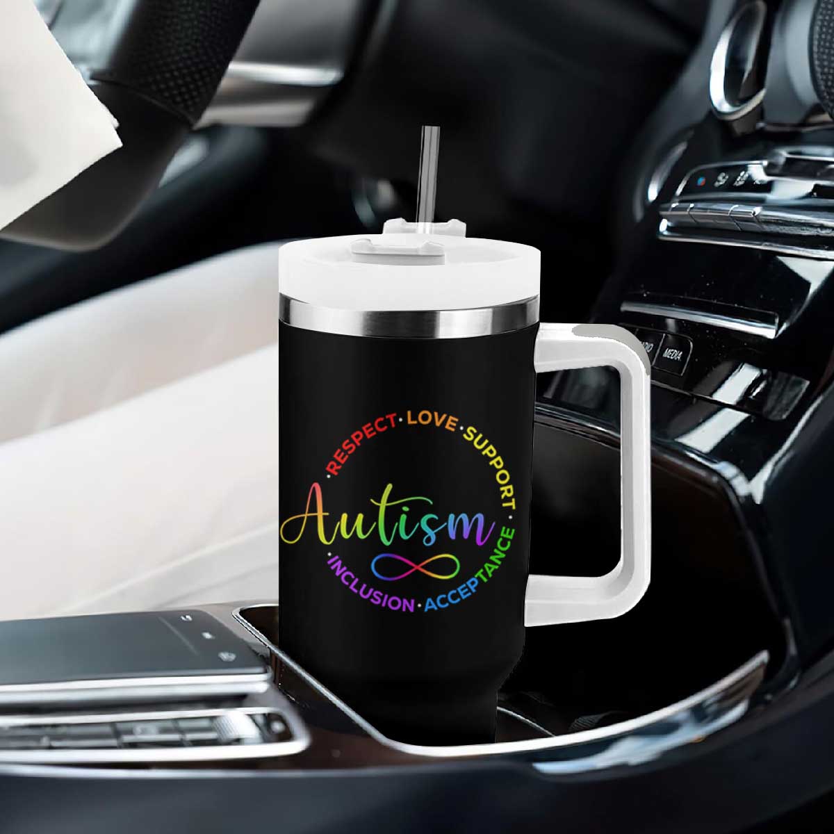 Autism Acceptance Tumbler With Handle Respect Love Support Autism Awareness Month TS14 Print Your Wear