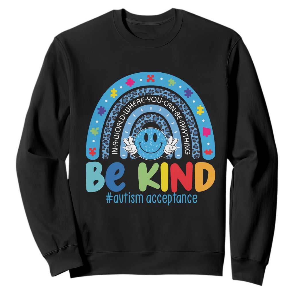 Autism Acceptance Sweatshirt Rainbow in April We Wear Blue Ribbon Autism TS14 Black Print Your Wear