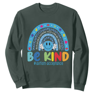 Autism Acceptance Sweatshirt Rainbow in April We Wear Blue Ribbon Autism TS14 Dark Forest Green Print Your Wear