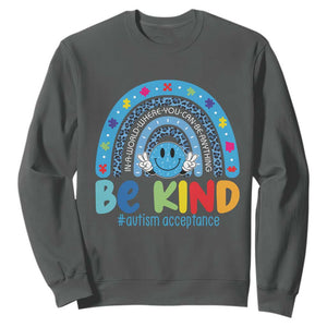 Autism Acceptance Sweatshirt Rainbow in April We Wear Blue Ribbon Autism TS14 Dark Heather Print Your Wear