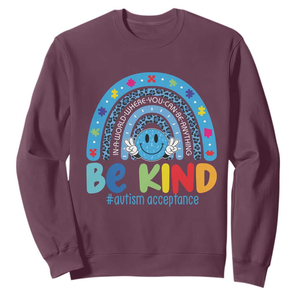 Autism Acceptance Sweatshirt Rainbow in April We Wear Blue Ribbon Autism TS14 Maroon Print Your Wear