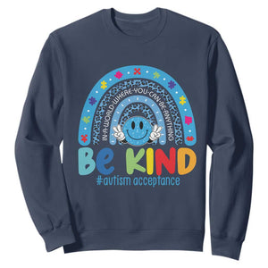 Autism Acceptance Sweatshirt Rainbow in April We Wear Blue Ribbon Autism TS14 Navy Print Your Wear