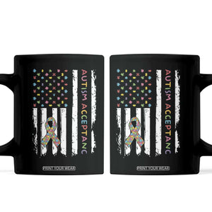 Autism Acceptance Coffee Mug American Flag Neurodivergent Support Ribbon Puzzle TS14 Black Print Your Wear