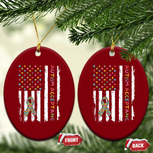 Autism Acceptance Ceramic Ornament American Flag Neurodivergent Support Ribbon Puzzle TS14 Print Your Wear