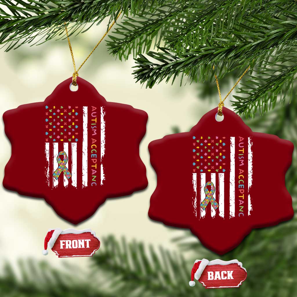 Autism Acceptance Ceramic Ornament American Flag Neurodivergent Support Ribbon Puzzle TS14 Print Your Wear
