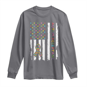 Autism Acceptance Long Sleeve Shirt American Flag Neurodivergent Support Ribbon Puzzle TS14 Charcoal Print Your Wear