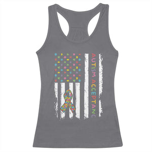 Autism Acceptance Racerback Tank Top American Flag Neurodivergent Support Ribbon Puzzle TS14 Charcoal Print Your Wear