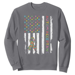 Autism Acceptance Sweatshirt American Flag Neurodivergent Support Ribbon Puzzle TS14 Charcoal Print Your Wear