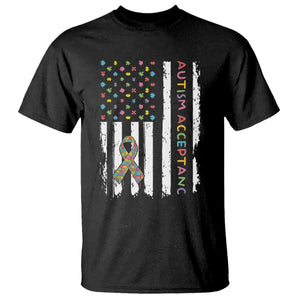 Autism Acceptance T Shirt American Flag Neurodivergent Support Ribbon Puzzle TS14 Black Print Your Wear