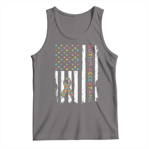 Autism Acceptance Tank Top American Flag Neurodivergent Support Ribbon Puzzle TS14 Deep Heather Print Your Wear