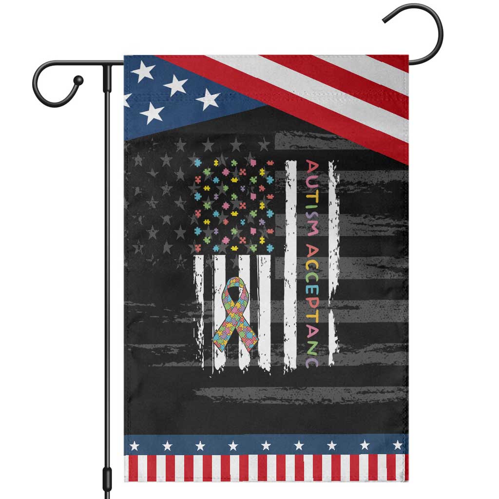 Autism Acceptance Garden Flag American Flag Neurodivergent Support Ribbon Puzzle TS14 Distressed Black Blue Print Your Wear