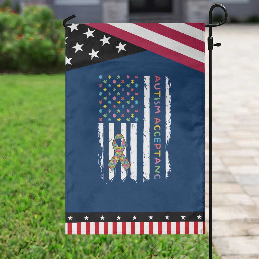 Autism Acceptance Garden Flag American Flag Neurodivergent Support Ribbon Puzzle TS14 Classic Blue Black Print Your Wear