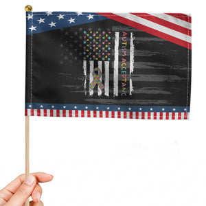 Autism Acceptance Patriotic Handheld Flag American Flag Neurodivergent Support Ribbon Puzzle TS14 Distressed 8.2" × 5.5" Black Blue Print Your Wear