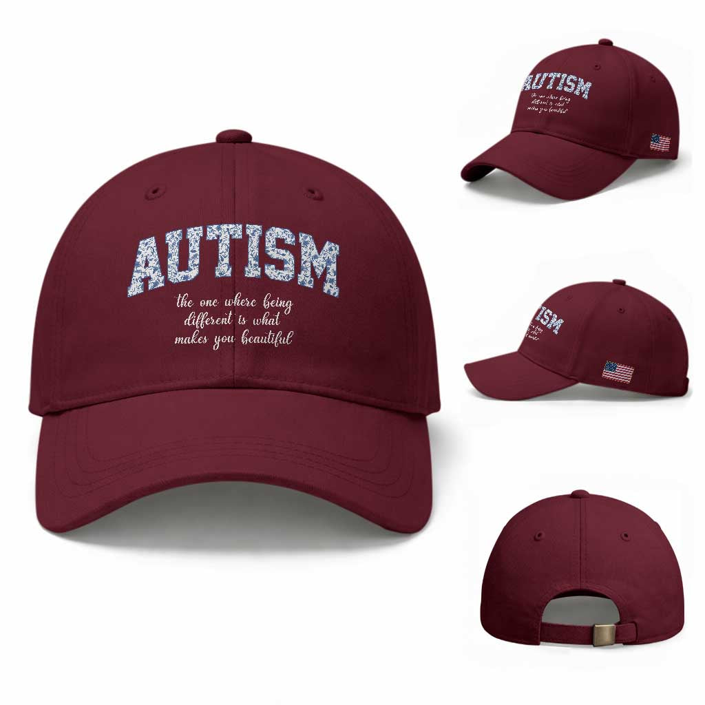 Autism Acceptance Baseball Cap Autistic Acceptance Inspirational TS14 Baseball Cap Universal Fit Maroon Print Your Wear