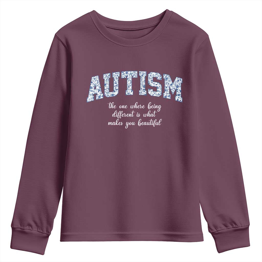 Autism Acceptance Youth Sweatshirt Autistic Acceptance Inspirational TS14 Maroon Print Your Wear