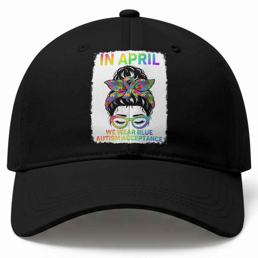 Autism Acceptance Baseball Cap Neurodivergent Support Messy Bun Ribbon Puzzle TS14 Print Your Wear