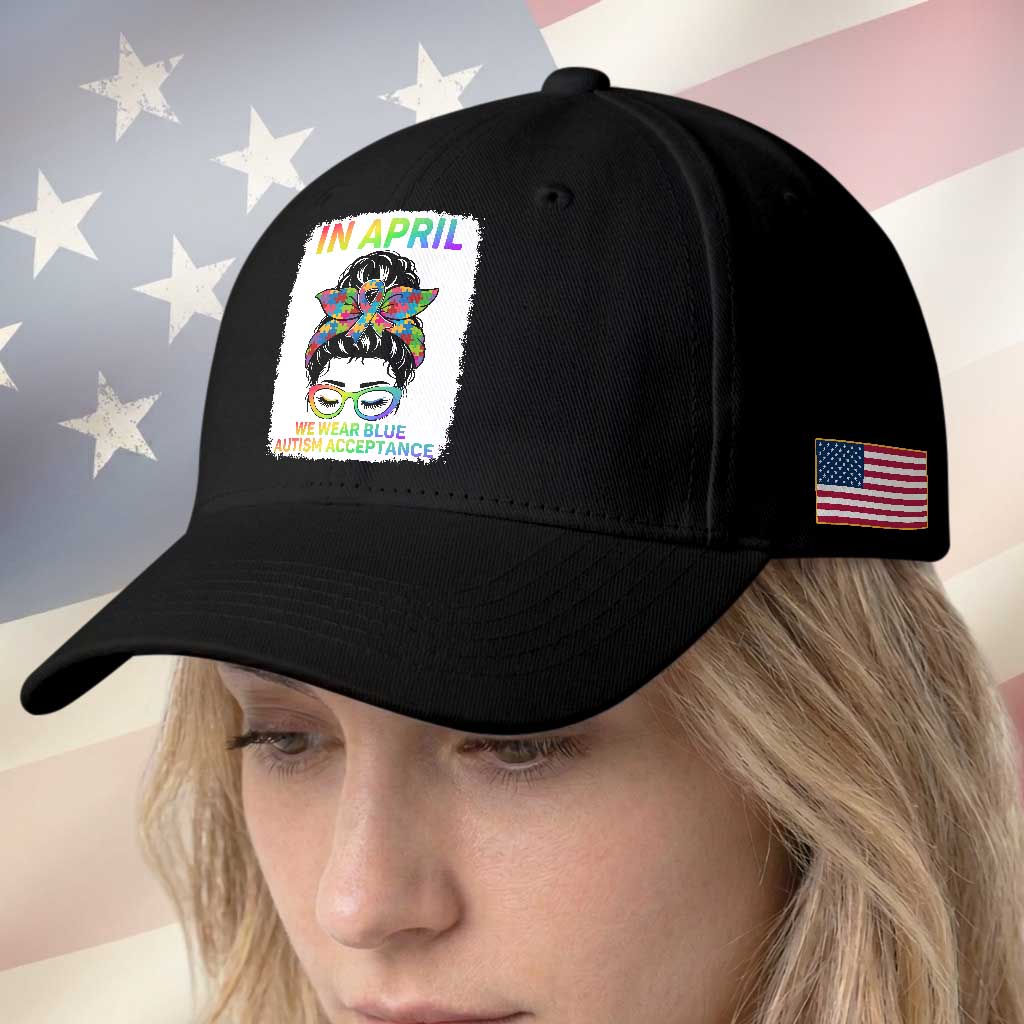 Autism Acceptance Baseball Cap Neurodivergent Support Messy Bun Ribbon Puzzle TS14 Print Your Wear