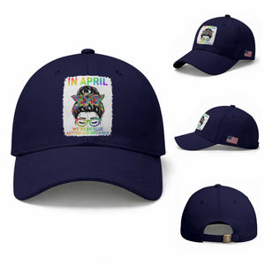 Autism Acceptance Baseball Cap Neurodivergent Support Messy Bun Ribbon Puzzle TS14 Baseball Cap Universal Fit Dark Blue Print Your Wear