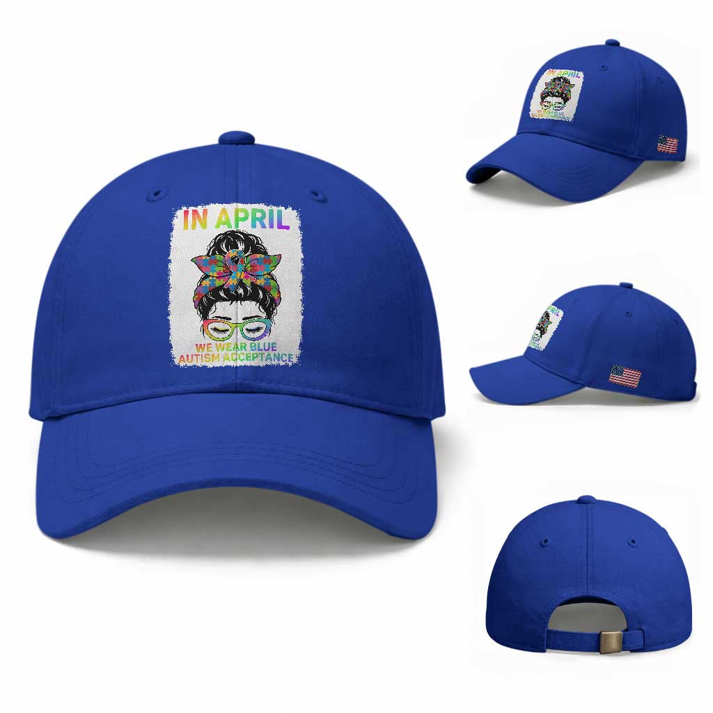 Autism Acceptance Baseball Cap Neurodivergent Support Messy Bun Ribbon Puzzle TS14 Baseball Cap Universal Fit Royal Blue Print Your Wear