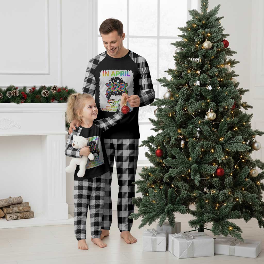 Autism Acceptance Plaid Pajama Set Neurodivergent Support Messy Bun Ribbon Puzzle TS14 White Plaid Print Your Wear