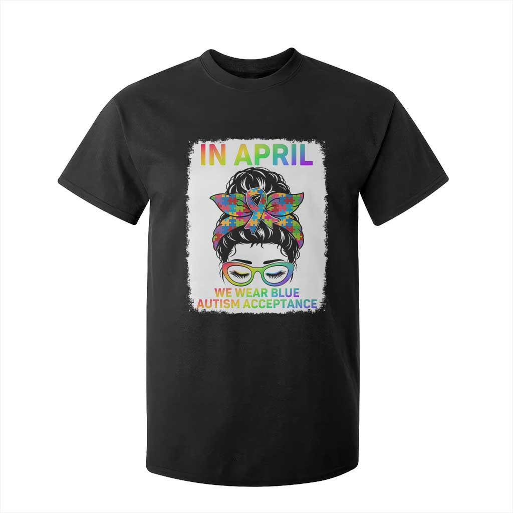 Autism Acceptance T Shirt For Kid Neurodivergent Support Messy Bun Ribbon Puzzle TS14 Black Print Your Wear