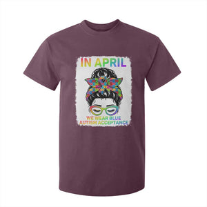 Autism Acceptance T Shirt For Kid Neurodivergent Support Messy Bun Ribbon Puzzle TS14 Maroon Print Your Wear