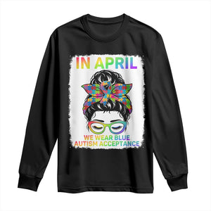 Autism Acceptance Long Sleeve Shirt Neurodivergent Support Messy Bun Ribbon Puzzle TS14 Black Print Your Wear