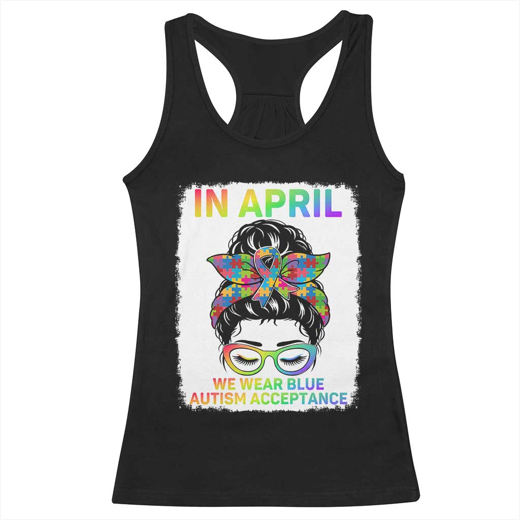 Autism Acceptance Racerback Tank Top Neurodivergent Support Messy Bun Ribbon Puzzle TS14 Black Print Your Wear