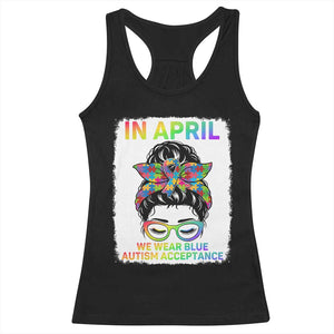 Autism Acceptance Racerback Tank Top Neurodivergent Support Messy Bun Ribbon Puzzle TS14 Black Print Your Wear