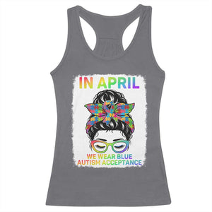 Autism Acceptance Racerback Tank Top Neurodivergent Support Messy Bun Ribbon Puzzle TS14 Charcoal Print Your Wear