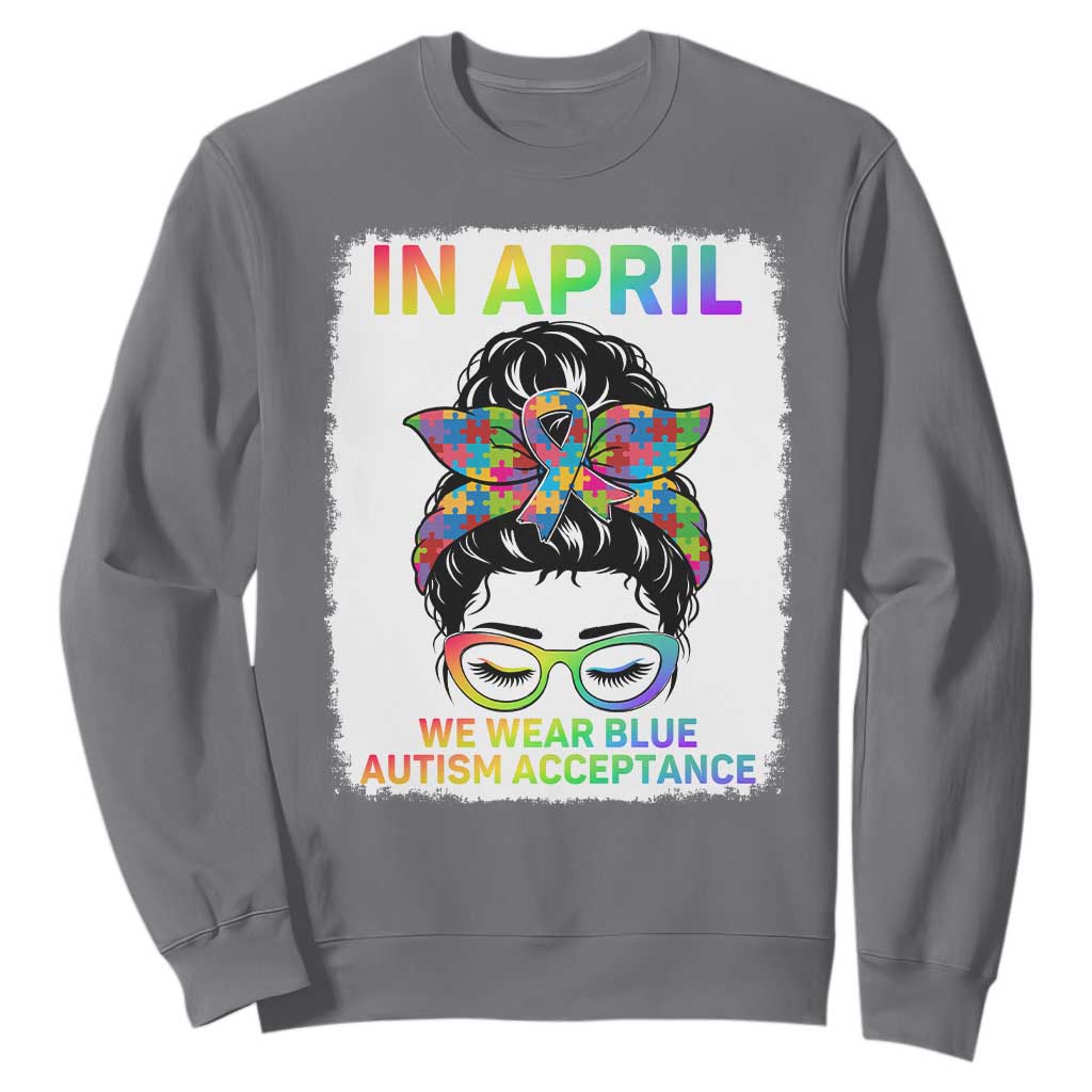 Autism Acceptance Sweatshirt Neurodivergent Support Messy Bun Ribbon Puzzle TS14 Charcoal Print Your Wear
