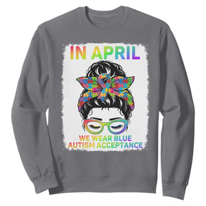 Autism Acceptance Sweatshirt Neurodivergent Support Messy Bun Ribbon Puzzle TS14 Charcoal Print Your Wear