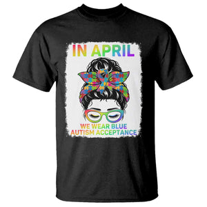 Autism Acceptance T Shirt Neurodivergent Support Messy Bun Ribbon Puzzle TS14 Black Print Your Wear