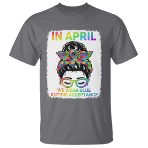 Autism Acceptance T Shirt Neurodivergent Support Messy Bun Ribbon Puzzle TS14 Charcoal Print Your Wear