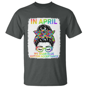 Autism Acceptance T Shirt Neurodivergent Support Messy Bun Ribbon Puzzle TS14 Dark Heather Print Your Wear