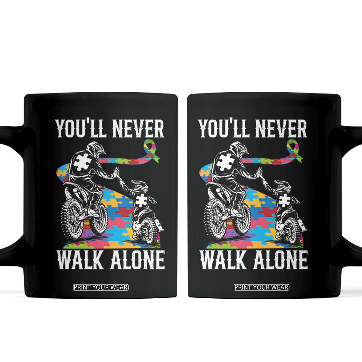 Autism Acceptance Coffee Mug Autism Dad Motocross Rider Father Son Support TS14 Black Print Your Wear