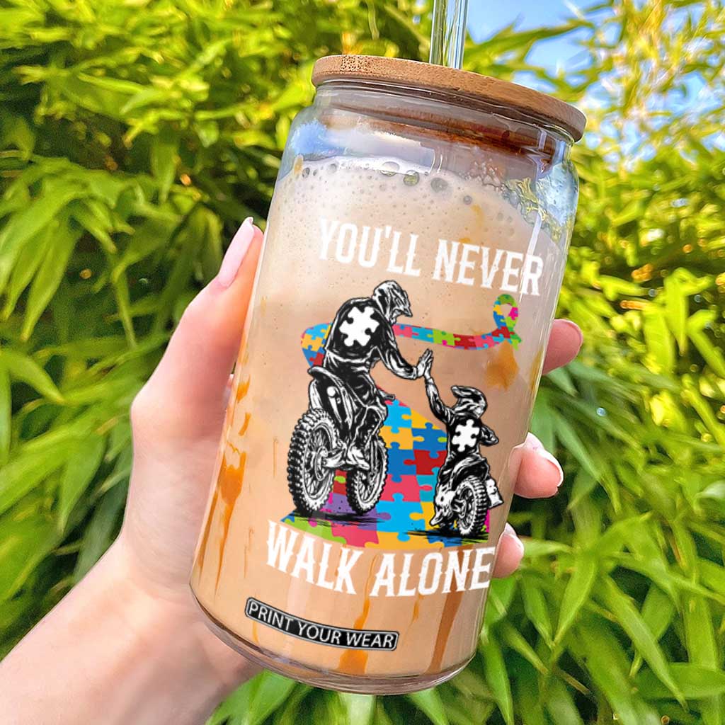 Autism Acceptance Glass Can Autism Dad Motocross Rider Father Son Support TS14 Black Print Your Wear