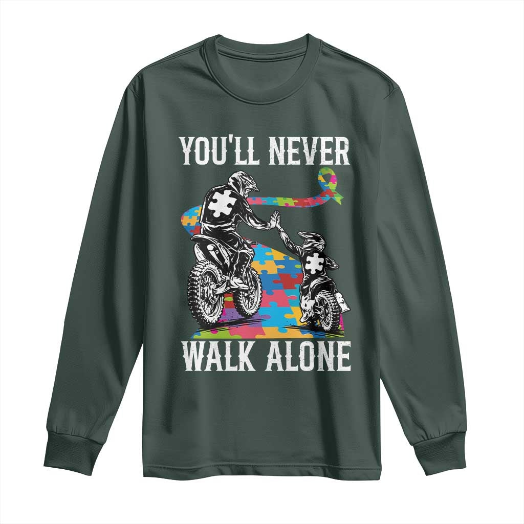 Autism Acceptance Long Sleeve Shirt Autism Dad Motocross Rider Father Son Support TS14 Dark Forest Green Print Your Wear