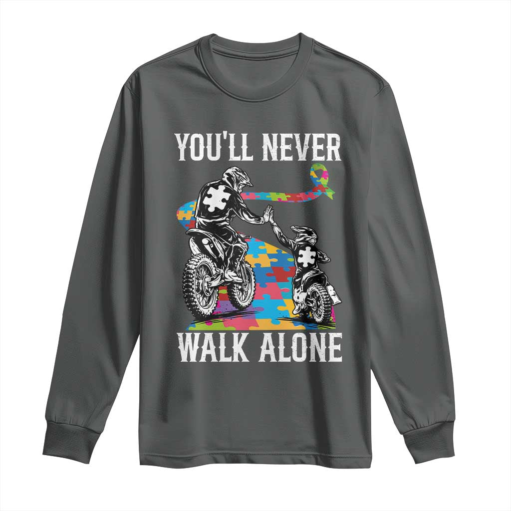Autism Acceptance Long Sleeve Shirt Autism Dad Motocross Rider Father Son Support TS14 Dark Heather Print Your Wear