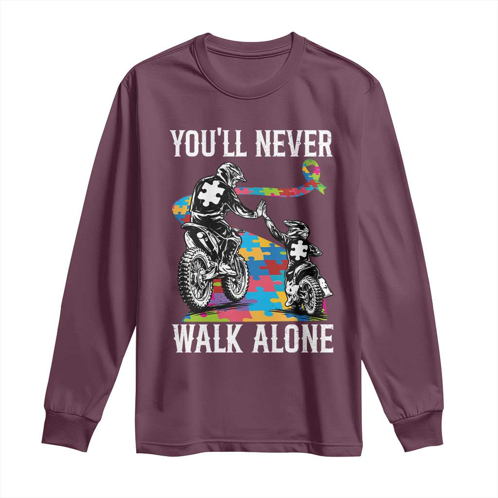 Autism Acceptance Long Sleeve Shirt Autism Dad Motocross Rider Father Son Support TS14 Maroon Print Your Wear