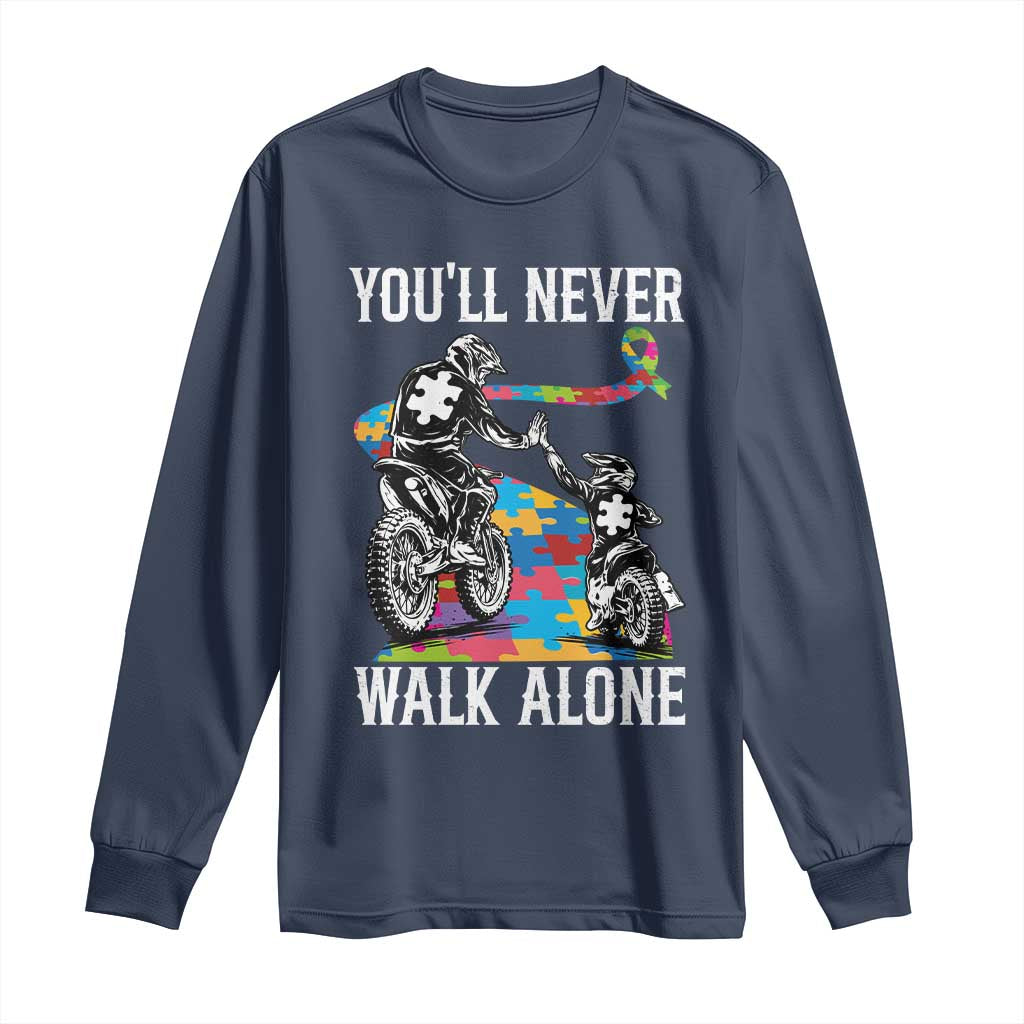 Autism Acceptance Long Sleeve Shirt Autism Dad Motocross Rider Father Son Support TS14 Navy Print Your Wear