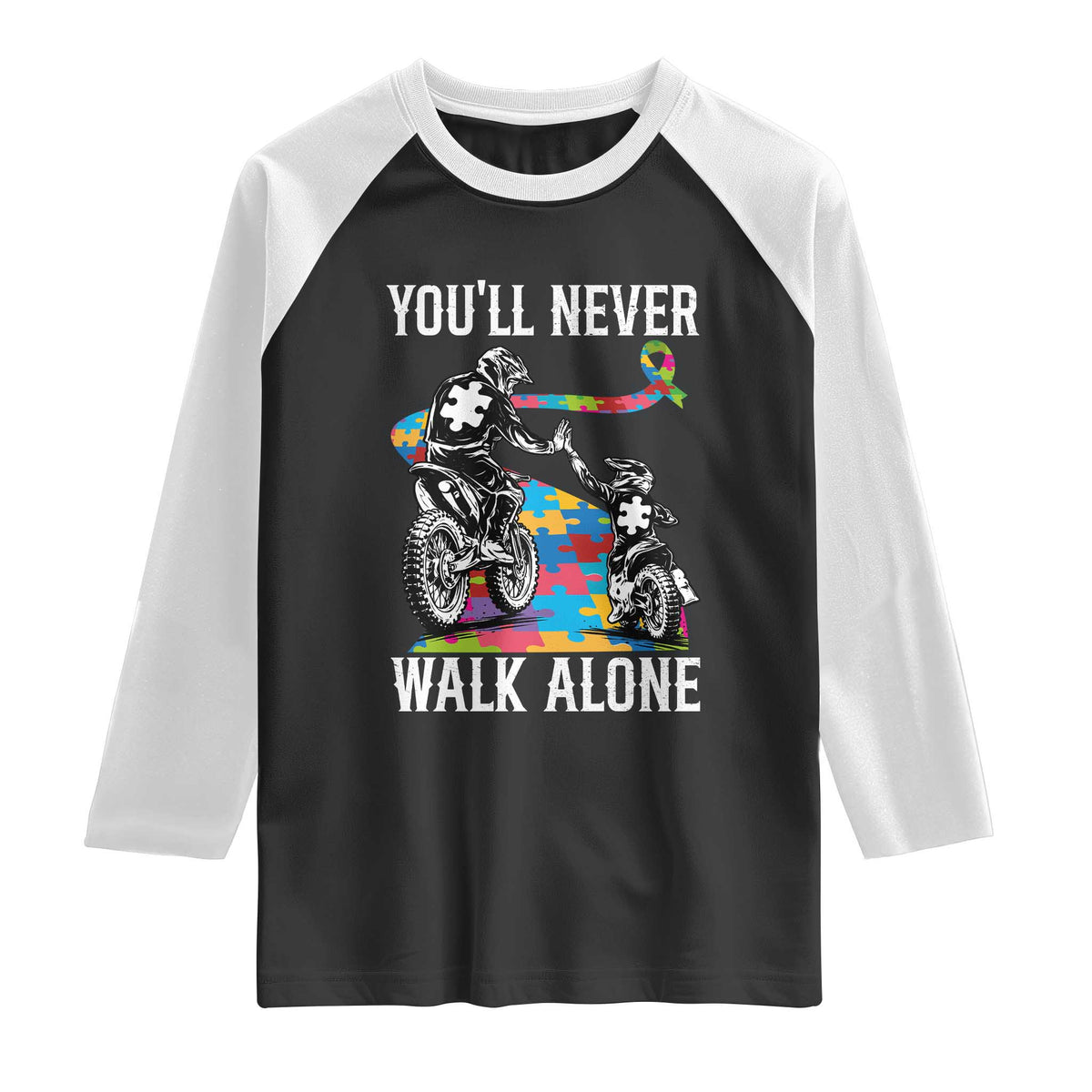 Autism Acceptance Raglan Shirt Autism Dad Motocross Rider Father Son Support TS14 Black White Print Your Wear
