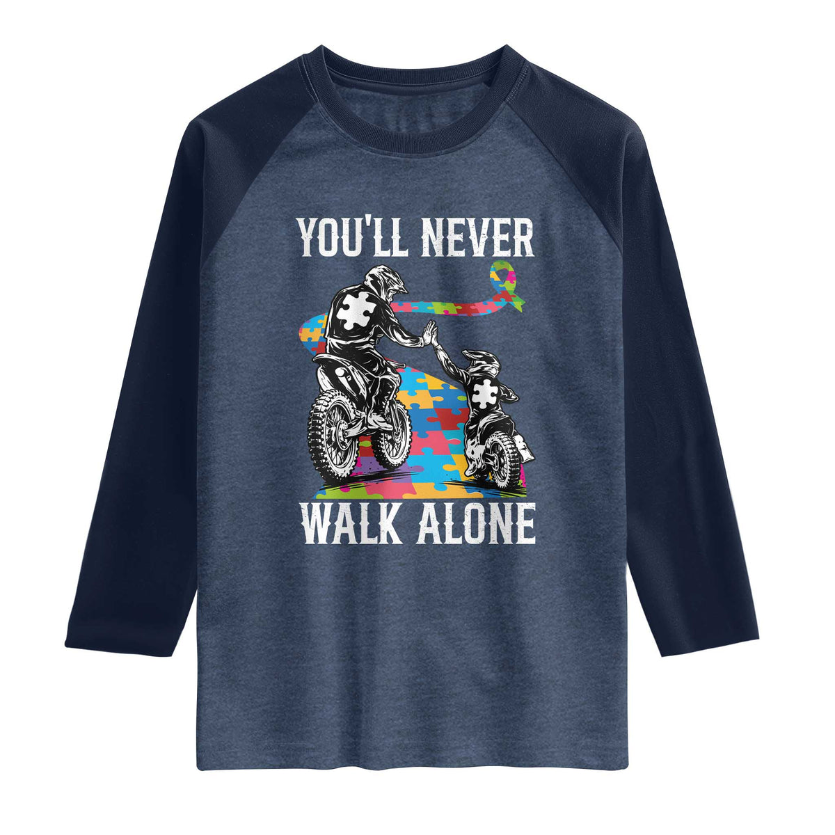 Autism Acceptance Raglan Shirt Autism Dad Motocross Rider Father Son Support TS14 Heather Denim Navy Print Your Wear