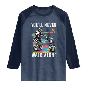 Autism Acceptance Raglan Shirt Autism Dad Motocross Rider Father Son Support TS14 Heather Denim Navy Print Your Wear