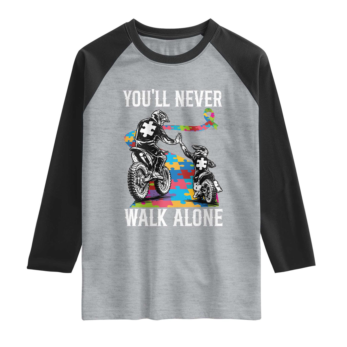 Autism Acceptance Raglan Shirt Autism Dad Motocross Rider Father Son Support TS14 Heather Gray Black Print Your Wear