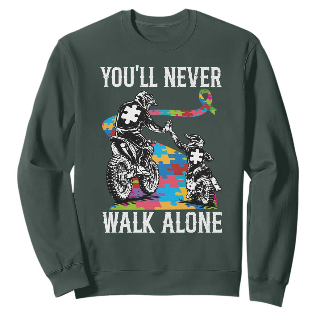 Autism Acceptance Sweatshirt Autism Dad Motocross Rider Father Son Support TS14 Dark Forest Green Print Your Wear