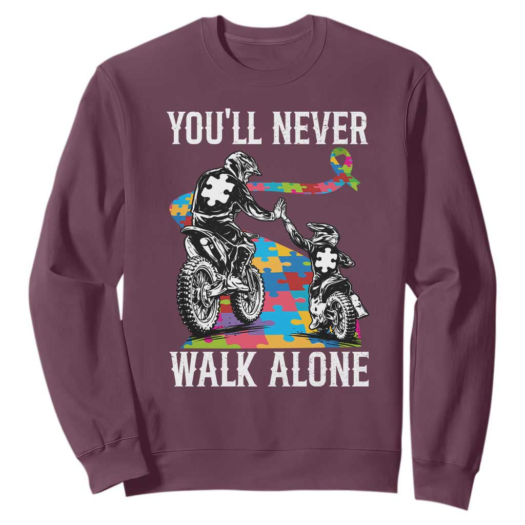 Autism Acceptance Sweatshirt Autism Dad Motocross Rider Father Son Support TS14 Maroon Print Your Wear