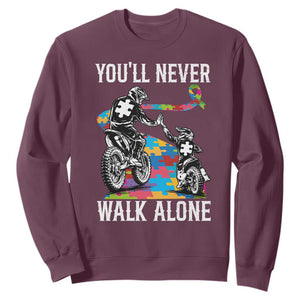 Autism Acceptance Sweatshirt Autism Dad Motocross Rider Father Son Support TS14 Maroon Print Your Wear